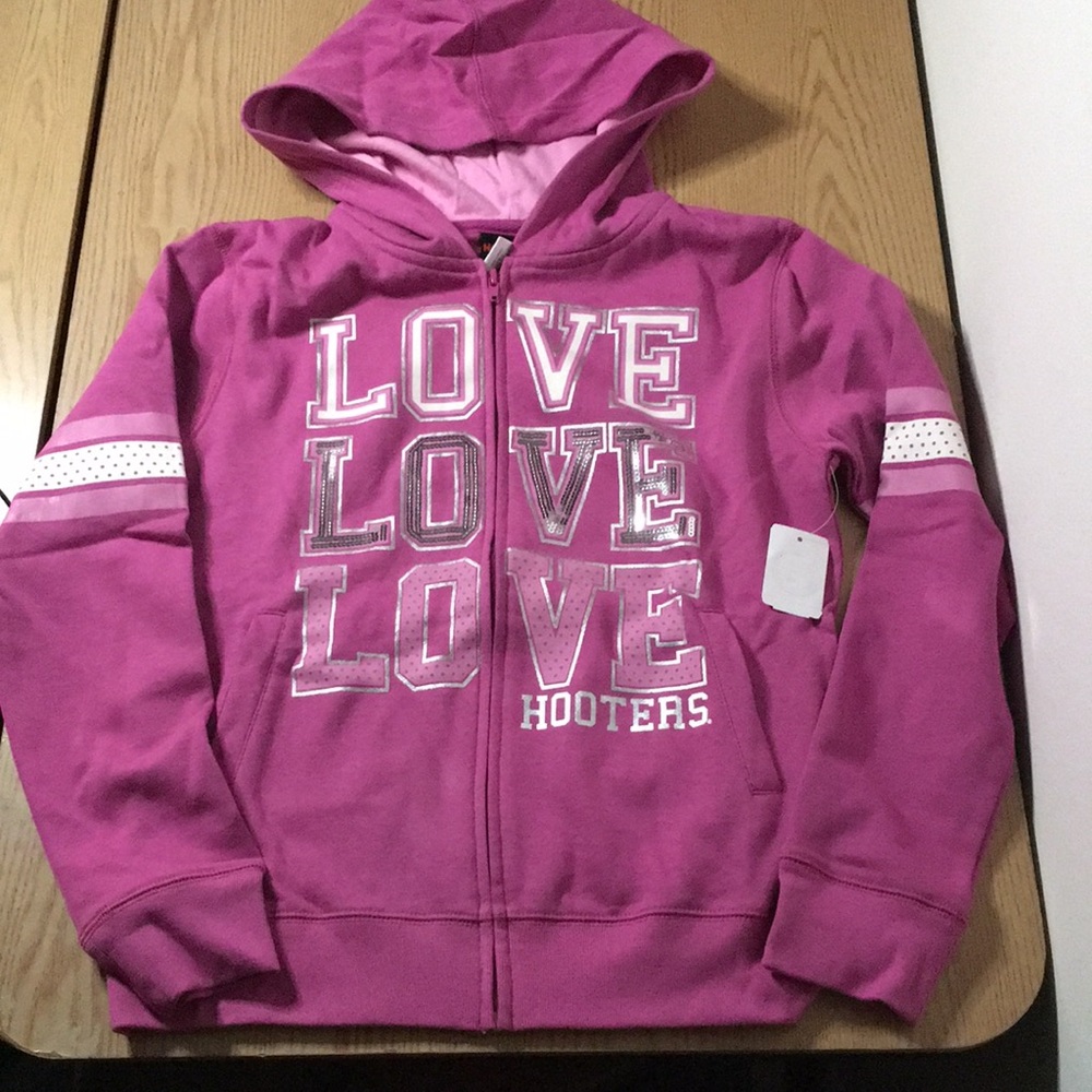 New Hooters Zip Up Sweatshirt Hoodie Love Sequins Pockets Purple Small & Medium